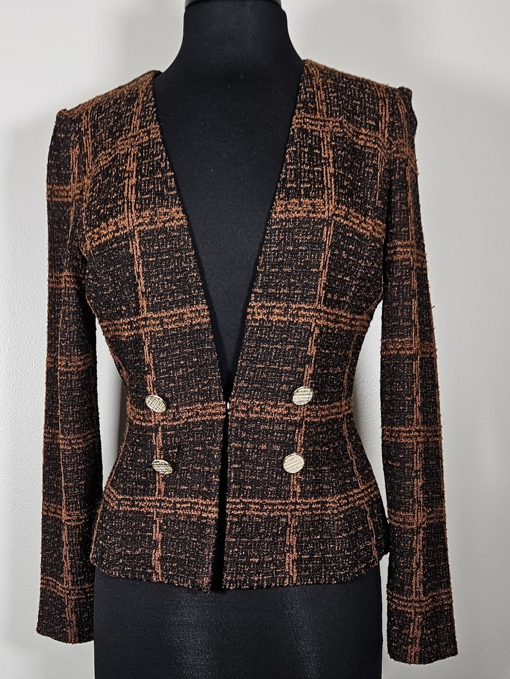 Misook Structured Knit Cardigan Textured Hook Front Lady Jacket XS